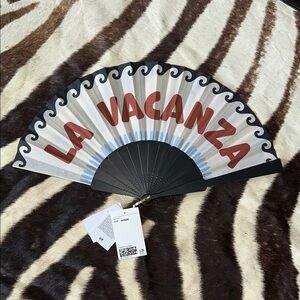 NEW H&M Handheld Fan - “LA VACANZA” Black, White, Red, Blue